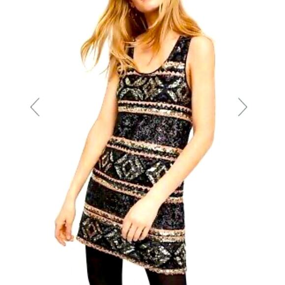Free People Sequin Mini Dress Black Gold Size Small - Picture 1 of 14